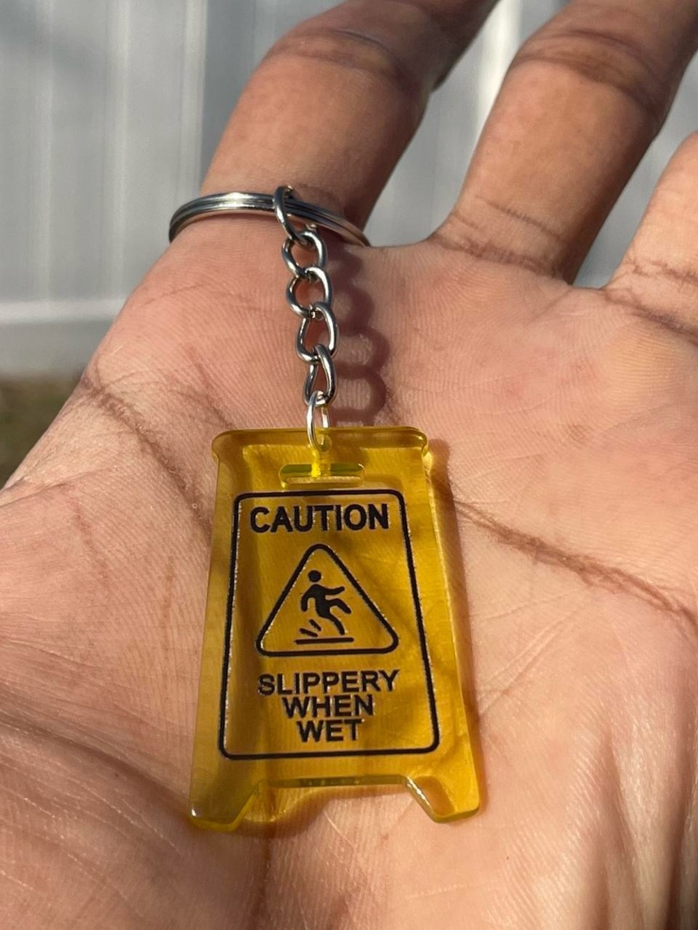 Caution Sign keychain - Rare Cute Yellow Keychain Caution sign Slippery
